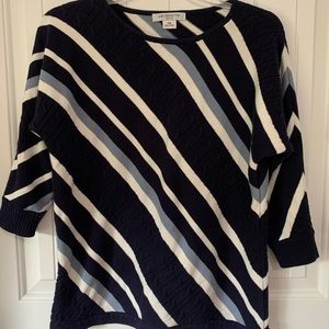 Liz Claiborne pullover navy white nautical sweater top diagonal cable stripe PM